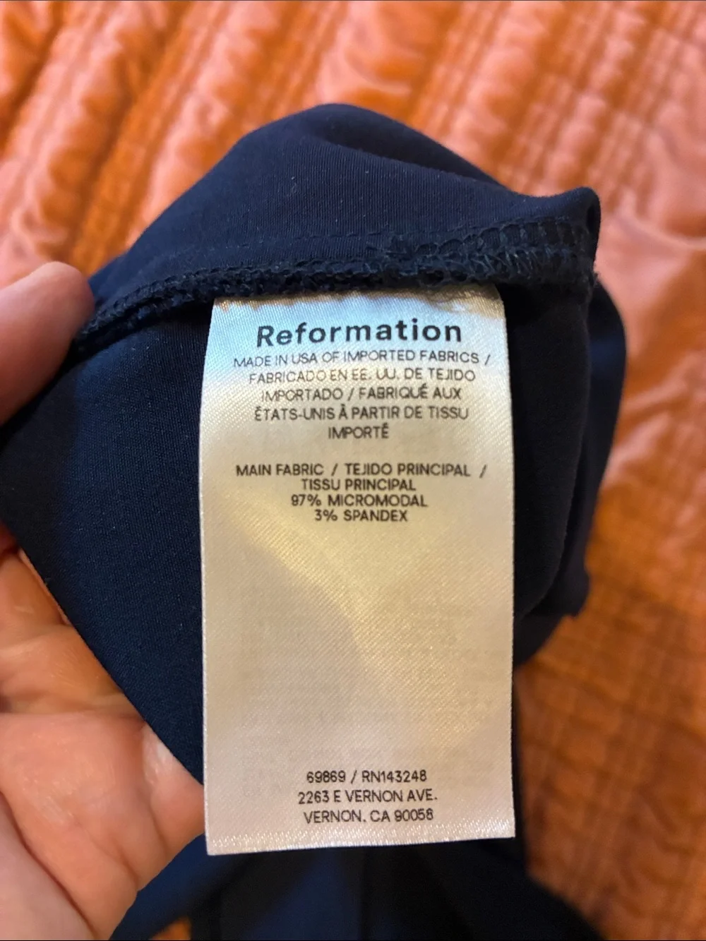 Reformation navy blue split hem stretch modal Fletcher ponte pant, size small